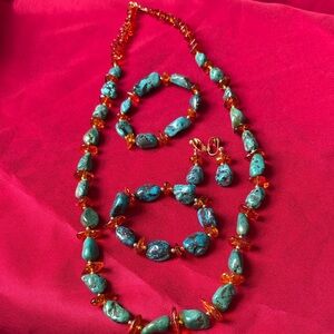 Turquoise and Amber Jewelry Set
